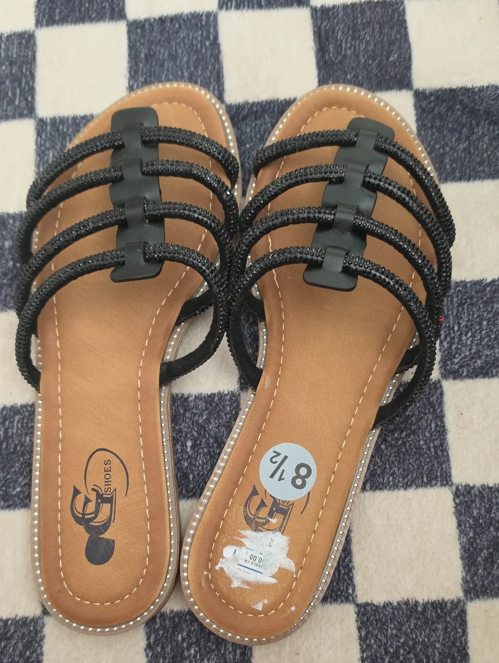 Women's Black Multi-Strap Slide Sandals with Cushioned Footbed